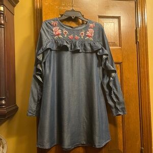 New, Never Worn, Girls Sz. M. Embellished Denim Look Dress.